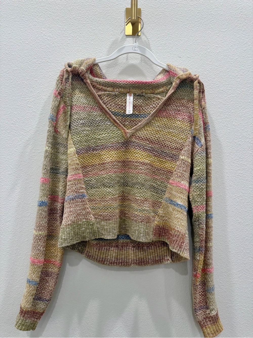 Daily Practice from Anthropologie Cozy Multicolor Striped Knit Hoodie Sweater